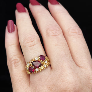 MID-CENTURY TOURMALINE & DIAMOND RING 18ct GOLD
