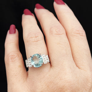 RETRO 4ct AQUAMARINE & DIAMOND RING 18ct GOLD