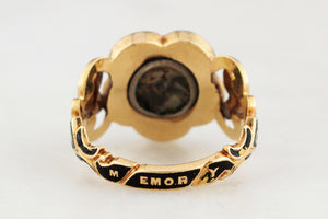 ANTIQUE VICTORIAN 1852 DIAMOND & PEARL MOURNING RING 18ct GOLD