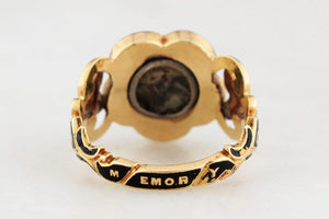 ANTIQUE VICTORIAN 1852 DIAMOND & PEARL MOURNING RING 18ct GOLD