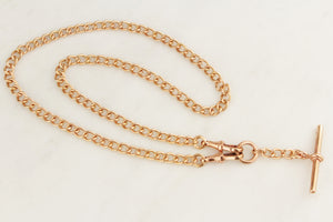 ANTIQUE EDWARDIAN c1900 DOUBLE ALBERT FOB CHAIN 9ct ROSE GOLD
