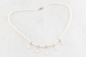 MODERN PEARL & DIAMOND NECKLACE 14ct WHITE GOLD