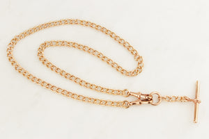 ANTIQUE EDWARDIAN c1900 DOUBLE ALBERT FOB CHAIN 9ct ROSE GOLD