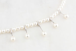 MODERN PEARL & DIAMOND NECKLACE 14ct WHITE GOLD
