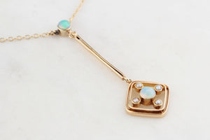 ORIGINAL ART DECO OPAL & SEED PEARL NECKLACE 9ct GOLD