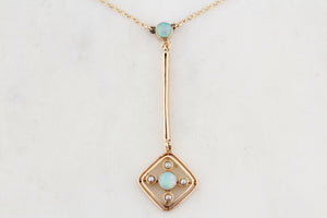 ORIGINAL ART DECO OPAL & SEED PEARL NECKLACE 9ct GOLD