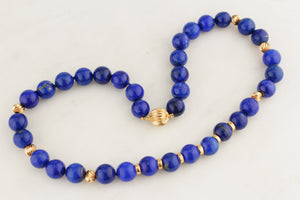 VINTAGE ITALIAN LAPIS LAZULI NECKLACE 14ct YELLOW GOLD