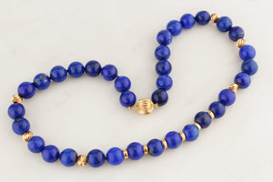 VINTAGE ITALIAN LAPIS LAZULI NECKLACE 14ct YELLOW GOLD