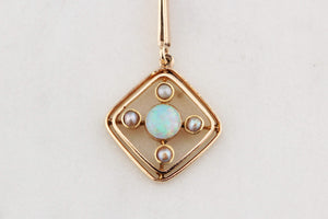 ORIGINAL ART DECO OPAL & SEED PEARL NECKLACE 9ct GOLD