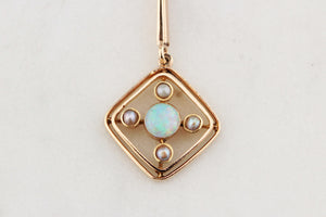 ORIGINAL ART DECO OPAL & SEED PEARL NECKLACE 9ct GOLD