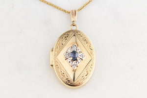 RETRO SAPPHIRE & DIAMOND LOCKET 9ct GOLD