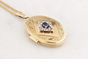 RETRO SAPPHIRE & DIAMOND LOCKET 9ct GOLD