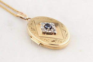RETRO SAPPHIRE & DIAMOND LOCKET 9ct GOLD