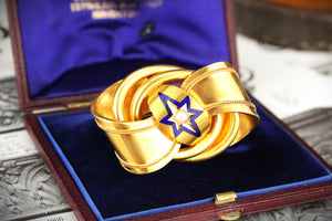 ANTIQUE VICTORIAN c1860 ENAMEL & PEARL BROOCH 20ct YELLOW GOLD