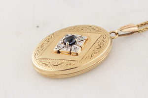 RETRO SAPPHIRE & DIAMOND LOCKET 9ct GOLD