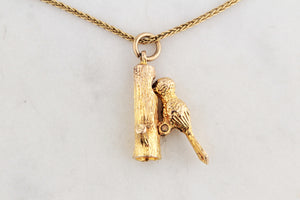RETRO ARTICULATED WOODPECKER CHARM 9ct GOLD