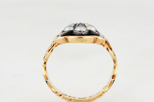 ANTIQUE VICTORIAN 1852 DIAMOND & PEARL MOURNING RING 18ct GOLD