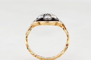 ANTIQUE VICTORIAN 1852 DIAMOND & PEARL MOURNING RING 18ct GOLD