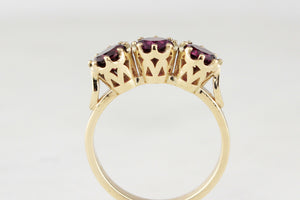 BESPOKE RHODOLITE GARNET TRILOGY RING 14ct GOLD