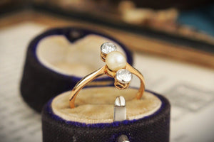 ANTIQUE AUSTRALIAN EDWARDIAN c1910 DIAMOND & PEARL RING 18ct ROSE GOLD