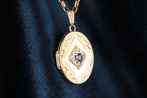 RETRO SAPPHIRE & DIAMOND LOCKET 9ct GOLD
