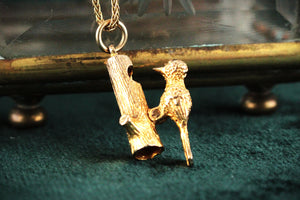 RETRO ARTICULATED WOODPECKER CHARM 9ct GOLD