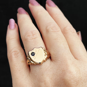 ANTIQUE AUSTRALIAN SAPPHIRE SHIELD SIGNET 9ct GOLD