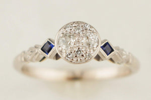 ANTIQUE ART DECO c1920 DIAMOND & SAPPHIRE RING 18ct WHITE GOLD