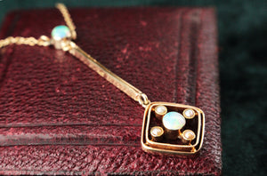 ORIGINAL ART DECO OPAL & SEED PEARL NECKLACE 9ct GOLD