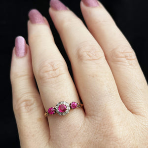 ANTIQUE VICTORIAN SYNTHETIC RUBY & OLD CUT DIAMOND 18ct GOLD
