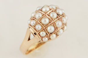 VINTAGE c1940 PEARL BOMBE RING 14ct ROSE GOLD