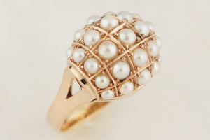 VINTAGE c1940 PEARL BOMBE RING 14ct ROSE GOLD