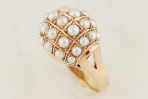 VINTAGE c1940 PEARL BOMBE RING 14ct ROSE GOLD