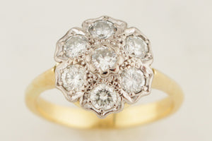 LATE DECO c1930 1ct DIAMOND DAISY CLUSTER RING 18ct GOLD