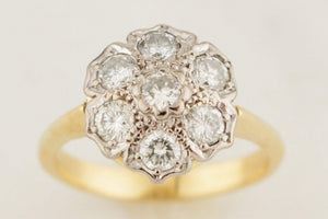 LATE DECO c1930 1ct DIAMOND DAISY CLUSTER RING 18ct GOLD