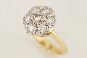 LATE DECO c1930 1ct DIAMOND DAISY CLUSTER RING 18ct GOLD