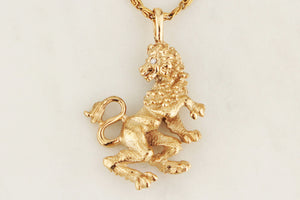 RETRO c1970 DIAMOND LION PENDANT 9ct YELLOW GOLD
