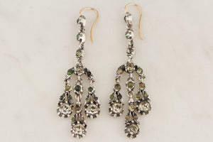 ANTIQUE GEORGIAN PASTE EARRINGS c1820 SILVER & 9ct ROSE GOLD