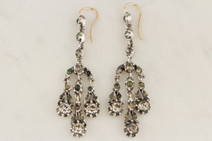 ANTIQUE GEORGIAN PASTE EARRINGS c1820 SILVER & 9ct ROSE GOLD