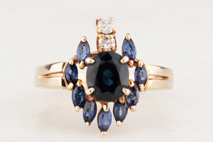 VINTAGE c1940 SAPPHIRE & DIAMOND RING 14ct GOLD