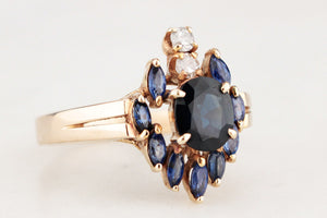 VINTAGE c1940 SAPPHIRE & DIAMOND RING 14ct GOLD