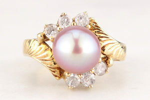 VINTAGE LAVENDER/PINK PEARL & DIAMOND RING 14ct GOLD