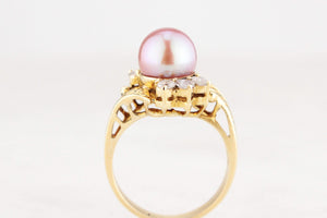 VINTAGE LAVENDER/PINK PEARL & DIAMOND RING 14ct GOLD