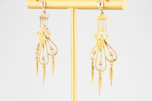 ANTIQUE ETRUSCAN REVIVAL PEARL EARRINGS 18ct GOLD