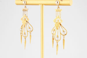 ANTIQUE ETRUSCAN REVIVAL PEARL EARRINGS 18ct GOLD