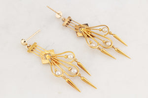 ANTIQUE ETRUSCAN REVIVAL PEARL EARRINGS 18ct GOLD
