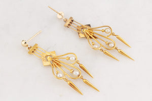 ANTIQUE ETRUSCAN REVIVAL PEARL EARRINGS 18ct GOLD
