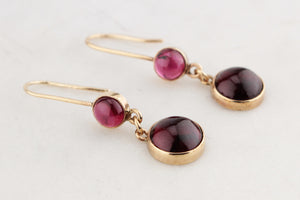 ANTIQUE EDWARDIAN GARNET DROP EARRINGS 9ct GOLD
