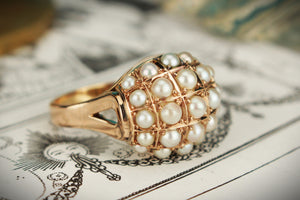 VINTAGE c1940 PEARL BOMBE RING 14ct ROSE GOLD