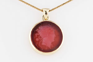 ANTIQUE CARNELIAN MEDUSA INTAGLIO PENDANT 14ct GOLD